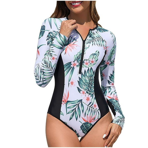 Youyipin Womens Swimsuits Long Sleeve Swimsuit Upf 50+ One Piece Zip Floral Athletic Swim Wear Bathing Suit For Women