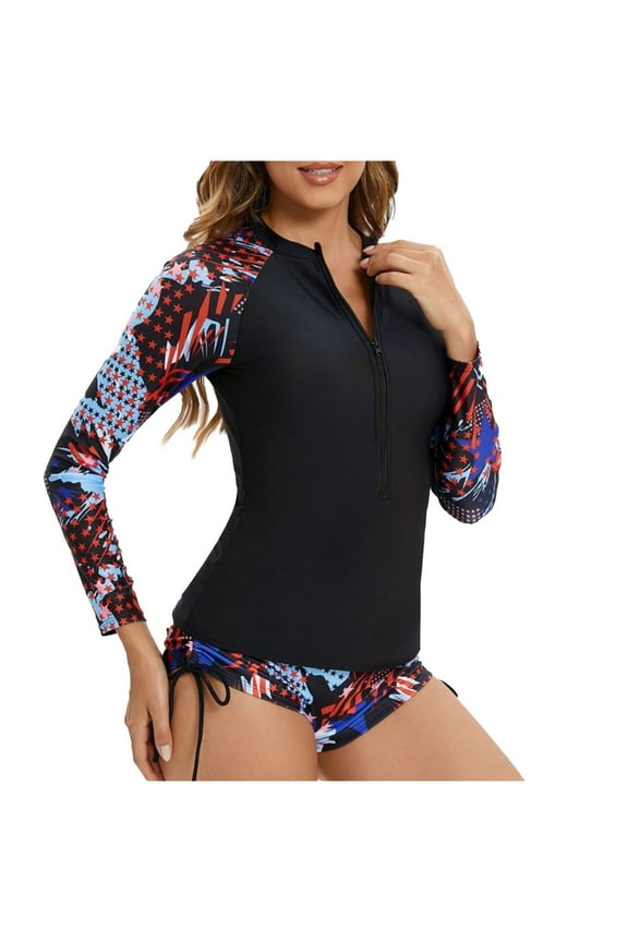 Womens Swimsuits Long Sleeves Upf 50+ Sun Protection Rash Guard Printed Swim Shirts Surf Swimwear Top