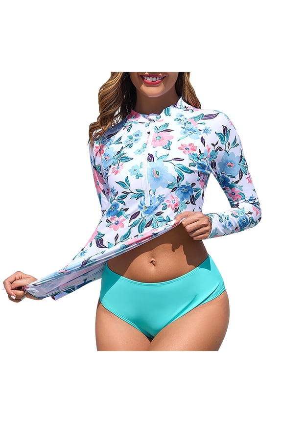 Womens Swimsuits Long Sleeves Upf 50+ Sun Protection Rash Guard Printed Swim Shirts Surf Swimwear Top