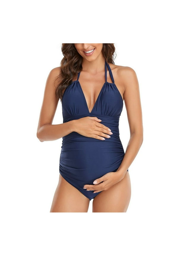 Womens Swimsuits Maternity One Piece Halter Swimwear Pregnancy V-Neck Bathing Suit Maternity Beach Wear Bathing Suit For Women