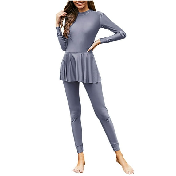 Youyipin Womens Swimsuits Muslim Burkini Swimsuits Modest Islamic Full Body Swimwear High Neck Flowy Dress Tops And Pants 2 Piece Sets Vacation Outfits For Women