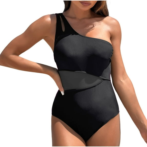 Youyipin Womens Swimsuits One Piece Swimsuit One Shoulder Bathing Suit For Women Slimming Sexy Mesh Sheer Swimwear