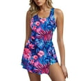 thumbnail image 1 of Youyipin Womens Swimsuits Print Ruched Criss Tummy Control Split Swimdress Skirt Bathing Suits Round Neck Tankini Swimsuits For Women, 1 of 5