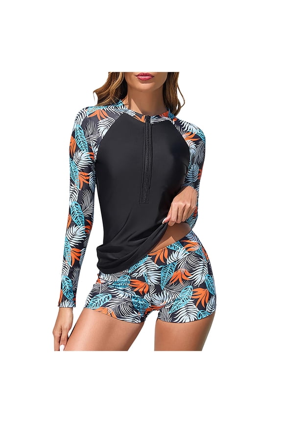 Womens Swimsuits Rash Guard Zipper Pockets Upf50+ Sun Protection Long Sleeve Swimsuit Top Zip Front Swim Shirt For Women