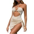 thumbnail image 1 of Youyipin Womens Swimsuits Solid Color Texture Beach Vacation Hollow Out Halter Neck Bathing Suit For Women With Cover-Up 2-Piece Set, 1 of 6