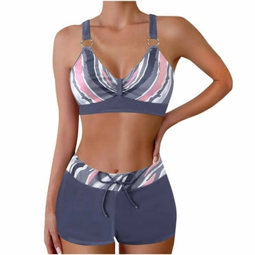 Youyipin Womens Swimsuits Sport Two Piece Swimsuits Racerback Tops Floral Print Boyshort Bottom Beach Vacation Clothes For Women