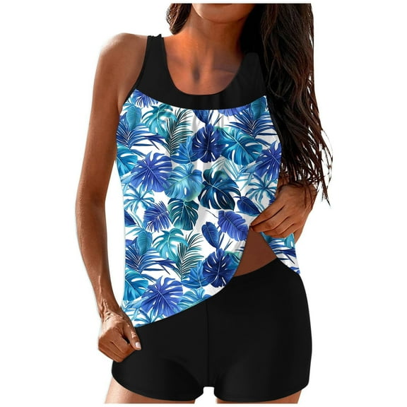 Youyipin Womens Swimsuits Trends Womens Swimsuits 2 Piece Criss Cross Back Color Block Print Tankini Bathing Suits Athletic Modest Swimwear