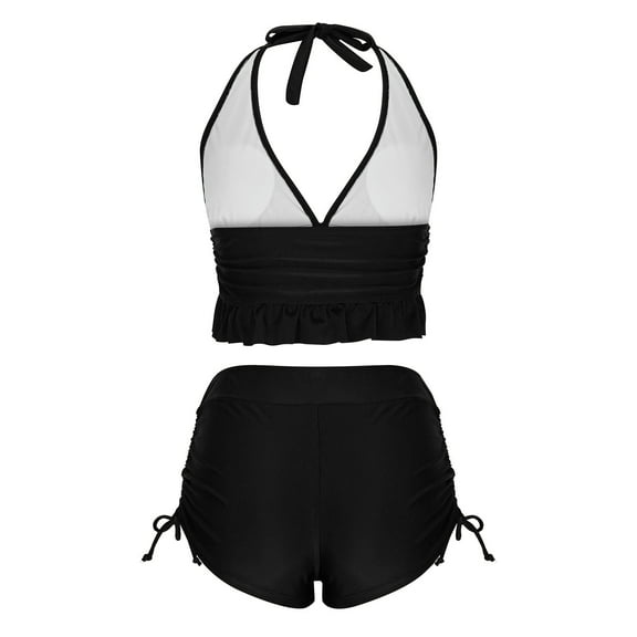 Youyipin Womens Swimsuits Women'S 2 Piece Tankini Set Two Piece Ruffle Bathing Suits Ruched Halter Swimsuits With Shorts Beach Vacation Essentials