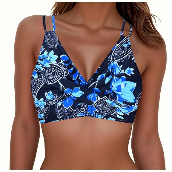 Youyipin Womens Swimsuits Women'S Twist Front Bikini Top V Neck Padded Swimsuit Top Adjustable Spaghetti Straps Bathing Suit Tops Y2K Bikini