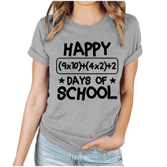 Youyipin Womens T Shirts Spring Fashion100 Days Of School Shirt Women Happy 100Th Day School T-Shirt Funny Teacher Student Tee Tops Short Sleeve Tee
