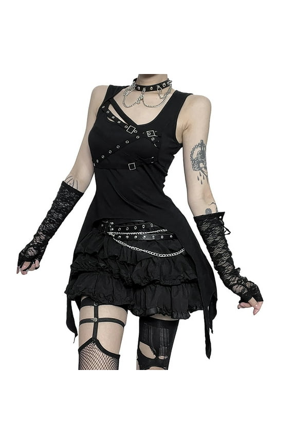 Womens Tank Tops Crop Casual Gothic Lolita Round Neck Long Sleeve Tight Shirt Streetwear Going Out Tops For Women