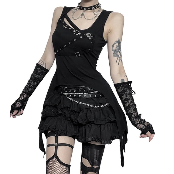 Youyipin Womens Tank Tops Crop Casual Gothic Lolita Round Neck Long Sleeve Tight Shirt Streetwear Going Out Tops For Women