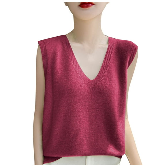 Youyipin Womens Tank Tops Women's V Neck Sleeveless Pullover Knitwear Tops Casual Trendy Solid Color Crop Knitted Sweaters Vests Tank Top For Women