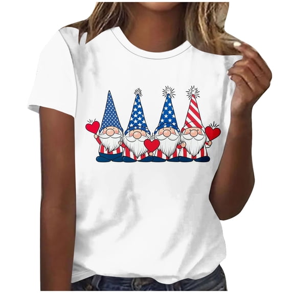Youyipin Womens Tops 4Th Of July Gnomes Short Sleeve Shirts For Womens Funny Patriotic Graphic Shirt Usa Flag Stars Stripes Tops Graphic Tees For Women
