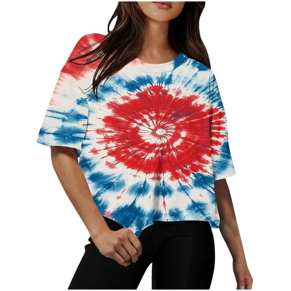 Youyipin Womens Tops 4Th Of July Outfits For Women Summer 2025 Short Sleeve Plus Size Tops American Flag Shirt Casual Crew Neck Clothes Graphic Tees For Women