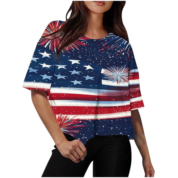 Youyipin Womens Tops 4Th Of July Outfits For Women Summer 2025 Short Sleeve Plus Size Tops American Flag Shirt Casual Crew Neck Clothes Graphic Tees For Women