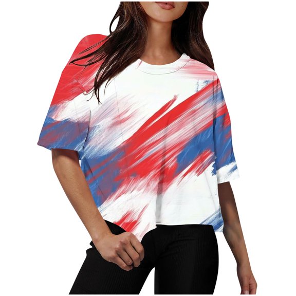 Youyipin Womens Tops 4Th Of July Outfits For Women Summer 2025 Short Sleeve Plus Size Tops American Flag Shirt Casual Crew Neck Clothes Graphic Tees For Women
