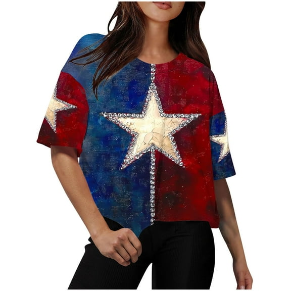 Youyipin Womens Tops 4Th Of July Outfits For Women Summer 2025 Short Sleeve Plus Size Tops American Flag Shirt Casual Crew Neck Clothes Graphic Tees For Women