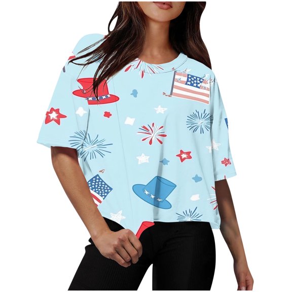 Youyipin Womens Tops 4Th Of July Outfits For Women Summer 2025 Short Sleeve Plus Size Tops American Flag Shirt Casual Crew Neck Clothes Graphic Tees For Women