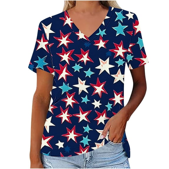 Youyipin Womens Tops 4Th Of July Shirts For Women American Flag Print 3/4 Sleeve Patriotic Tops Crewneck Blouses Independence Day T-Shirt Graphic Tees For Women