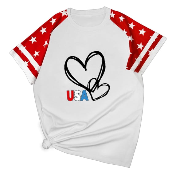 Youyipin Womens Tops 4Th Of July Shirts Women Usa Color Blocking Short Sleeve American Flag Crew Neck Graphic Tee Patriotism T Shirts For Women