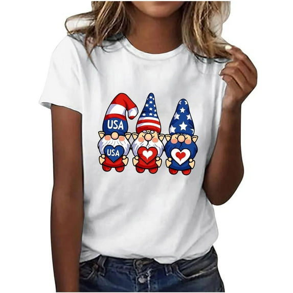 Youyipin Womens Tops American Flag Heart Shirt Women Patriotic T-Shirt 4Th Of July Graphic Tees Shirts Usa Flag Star Stripe Summer Tops For Women