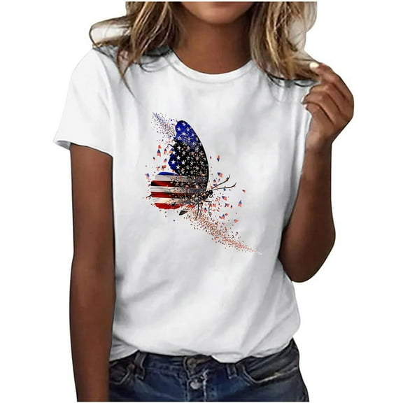 Youyipin Womens Tops American Flag Heart Shirt Women Patriotic T-Shirt 4Th Of July Graphic Tees Shirts Usa Flag Star Stripe Summer Tops For Women