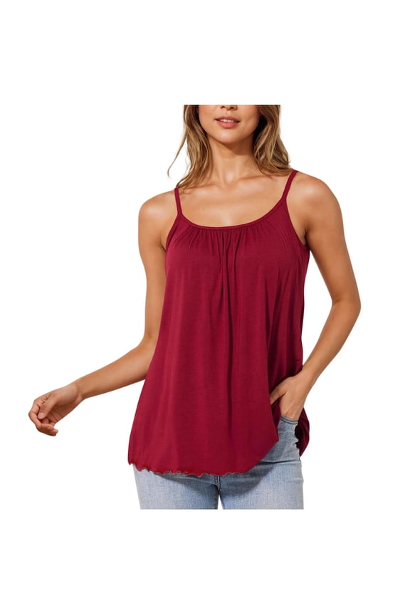 Womens Tops Camisole With Built In Bra Adjustable Strap Tank Top Loose Fit Cami Shirt Summer Tops For Women