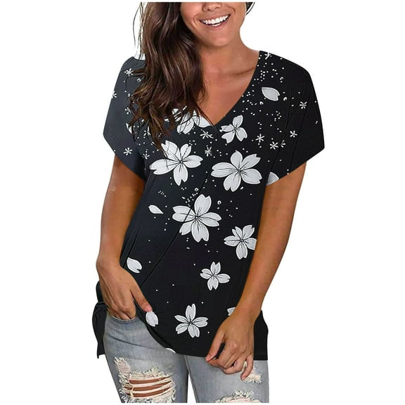 Youyipin Womens Tops Chiffon Blouses Dressy Casual Tops Summer Tunics V Neck Business Short Sleeve Shirts for Women