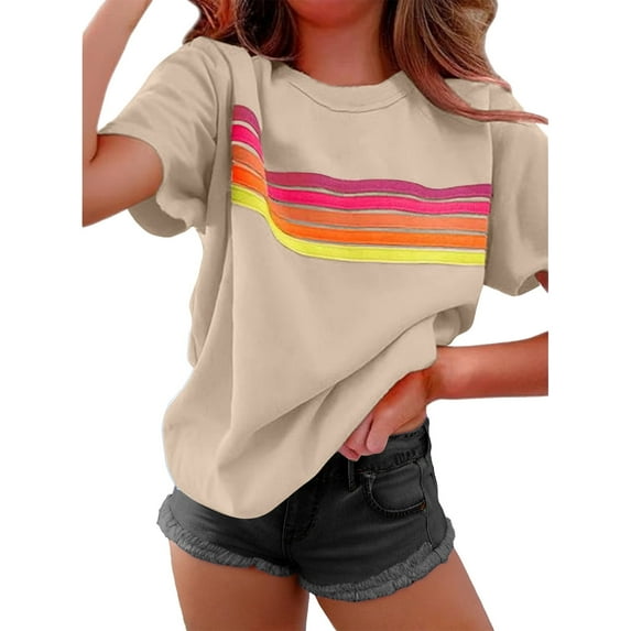 Youyipin Womens Tops Color Block Summer Tops For Women Rainbow Striped Shirt Short Sleeve Casual Shirts Business Casual Dressy Blouse Spring Tops For Women