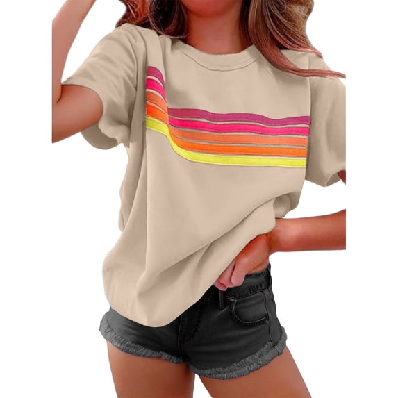 Youyipin Womens Tops Color Block Summer Tops For Women Rainbow Striped Shirt Short Sleeve Casual Shirts Business Casual Dressy Blouse Spring Tops For Women