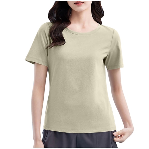 Youyipin Womens Tops Cotton Basic T Shirts For Women Crew Neck Short Sleeve Shirts Solid Loose Fit Tshirt Plain Workout Tops Undershirts Summer Tops For Women