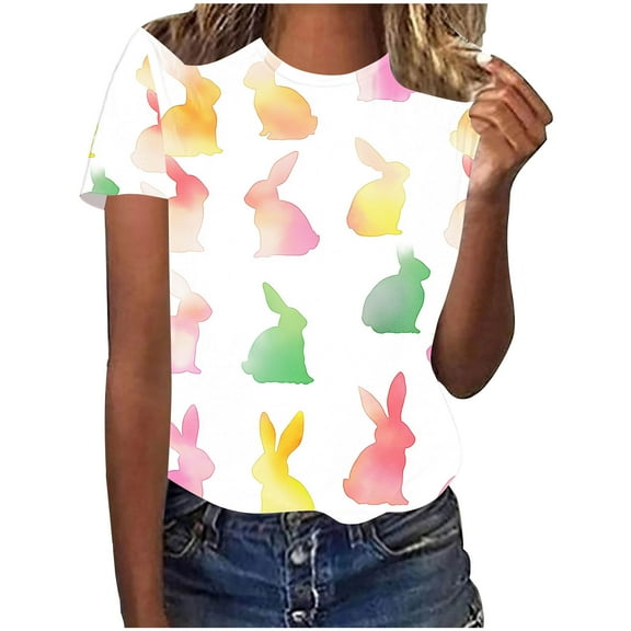 Youyipin Womens Tops Easter Eggs Print Womens Summer Tops Short Sleeve Shirts Casual Round Neck T Shirt Loose And Comfortable Graphic Tees For Women