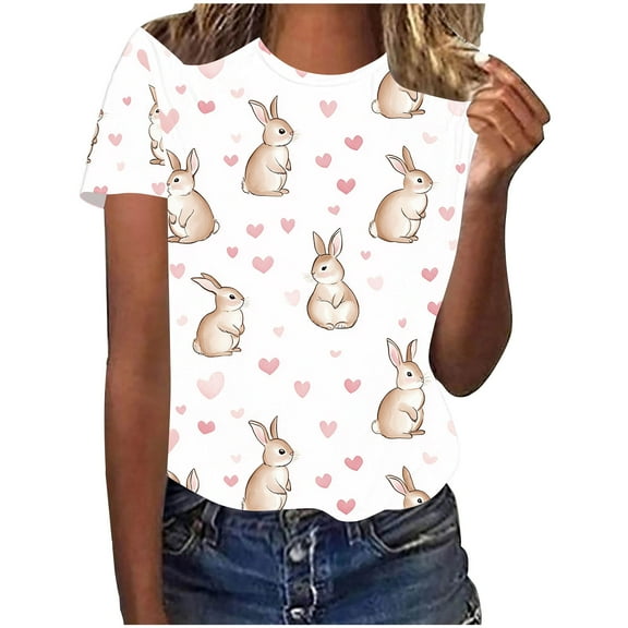 Youyipin Womens Tops Easter Eggs Print Womens Summer Tops Short Sleeve Shirts Casual Round Neck T Shirt Loose And Comfortable Graphic Tees For Women