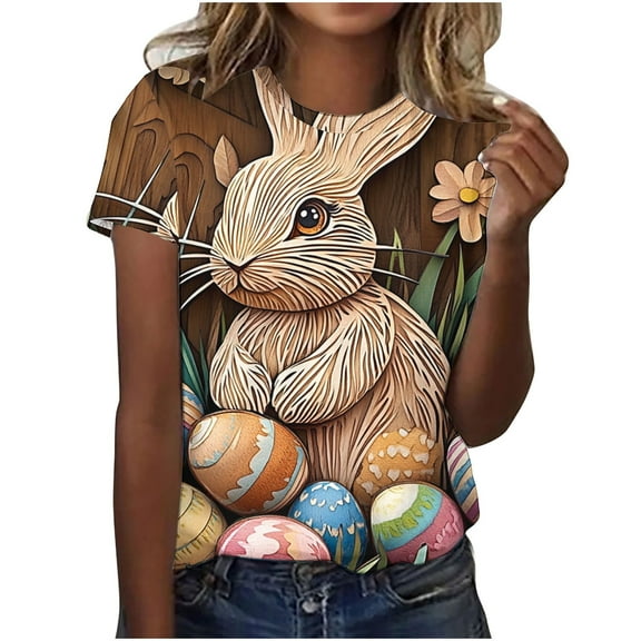 Youyipin Womens Tops Easter Shirts For Women Happy Easter Shirts Bunny Shirt Cute Rabbit Graphic T-Shirt Casual Short Sleeve Tee Top Spring Tops For Women 2025