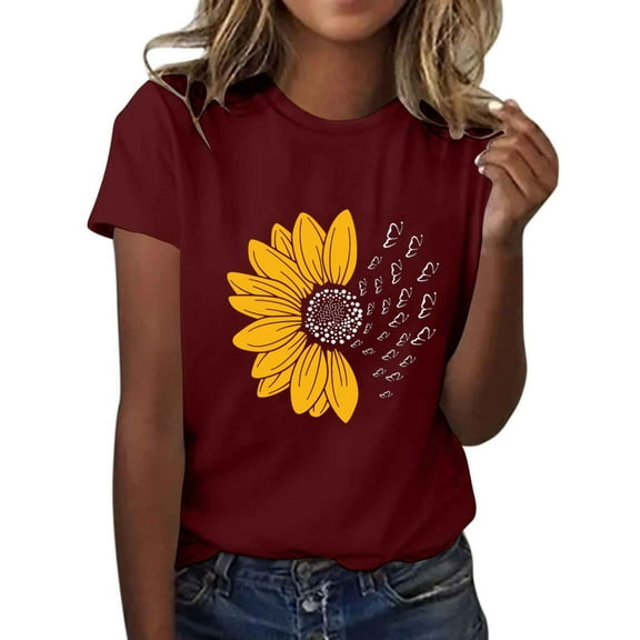 Youyipin Womens Tops Graphic Tees Sunflower Vintage Flower Shirts Inspirational Casual Faith Shirt Summer Tops For Women