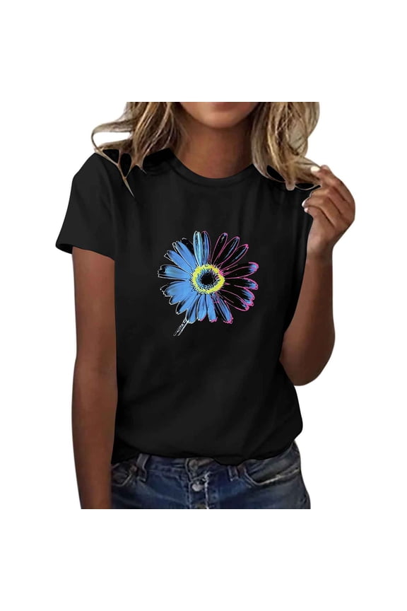 Womens Tops Graphic Tees Sunflower Vintage Flower Shirts Inspirational Casual Faith Shirt Summer Tops For Women