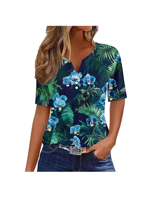 Womens Tops Hawaiian Shirts For Women Summer Beach Shirt Tropical Shirts Womens Hawaii Button Down Short Sleeve Blouses Button Up Tops Spring Tops For Women
