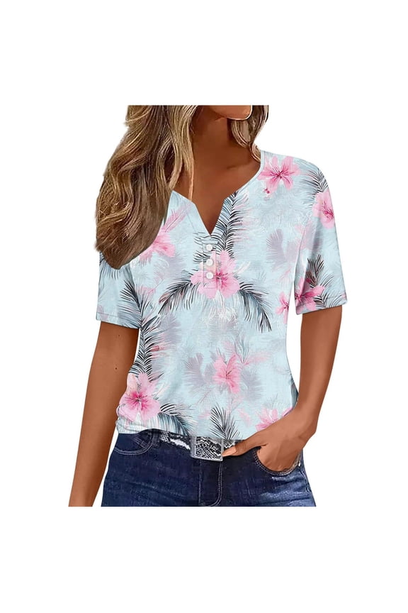 Womens Tops Hawaiian Shirts For Women Summer Beach Shirt Tropical Shirts Womens Hawaii Button Down Short Sleeve Blouses Button Up Tops Spring Tops For Women