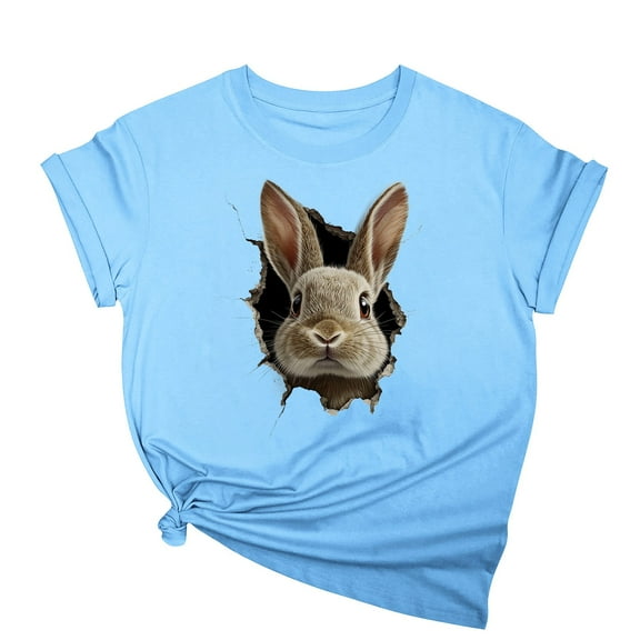 Youyipin Womens Tops Leopard Easter Bunny Graphic Shirt Chillin' With My Peeps Easter Round Neck T-Shirt Gift For Easter Day Tee Short Sleeve Shirts For Women