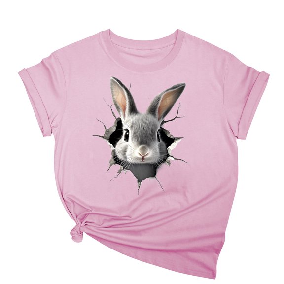 Youyipin Womens Tops Leopard Easter Bunny Graphic Shirt Chillin' With My Peeps Easter Round Neck T-Shirt Gift For Easter Day Tee Short Sleeve Shirts For Women