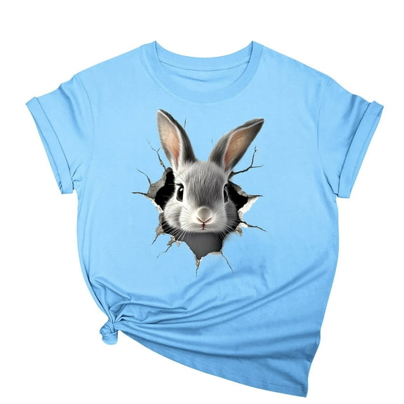 Youyipin Womens Tops Leopard Easter Bunny Graphic Shirt Chillin' With My Peeps Easter Round Neck T-Shirt Gift For Easter Day Tee Short Sleeve Shirts For Women