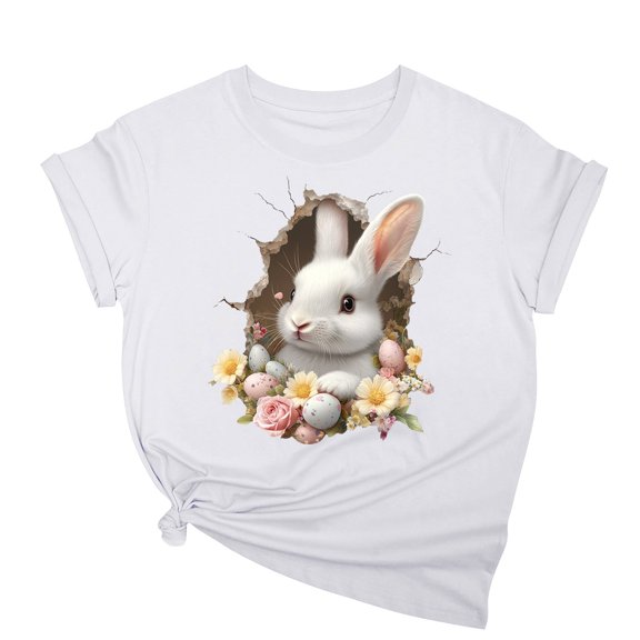 Youyipin Womens Tops Leopard Easter Bunny Graphic Shirt Chillin' With My Peeps Easter Round Neck T-Shirt Gift For Easter Day Tee Short Sleeve Shirts For Women