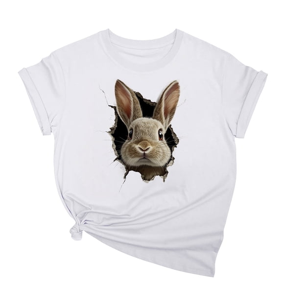 Youyipin Womens Tops Leopard Easter Bunny Graphic Shirt Chillin' With My Peeps Easter Round Neck T-Shirt Gift For Easter Day Tee Short Sleeve Shirts For Women