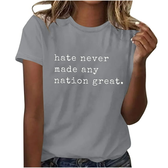 Youyipin Womens Tops Letter Print Short Sleeve Round Neck Women T Shirt Top Graphic Tees For Women Top Spring Tops For Women