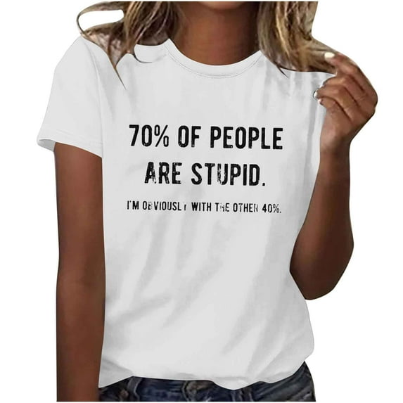 Youyipin Womens Tops Letter Print Short Sleeve Round Neck Women T Shirt Top Graphic Tees For Women Top Spring Tops For Women