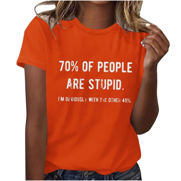 Youyipin Womens Tops Letter Print Short Sleeve Round Neck Women T Shirt Top Graphic Tees For Women Top Spring Tops For Women