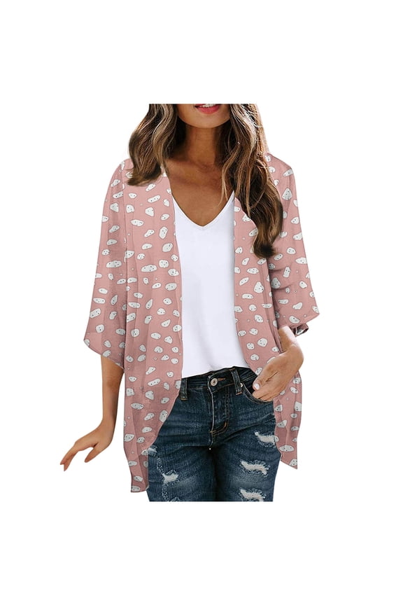 Womens Tops Lightweight Open Front Knit Cardigans 3/4 Sleeve Casual Soft Drape Summer Cardigan Short Sleeve Shirts For Women