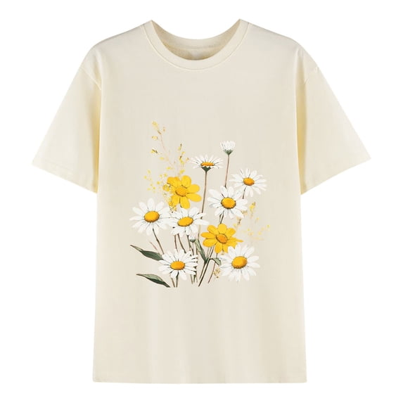 Youyipin Womens Tops Oversized Graphic Tshirt: Vintage Wildflower Shirt Boho Hiking T Shirt Nature Life Tee Summer Plant Summer Tops For Women