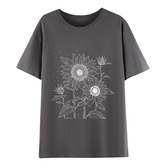Youyipin Womens Tops Oversized Graphic Tshirt: Vintage Wildflower Shirt Boho Hiking T Shirt Nature Life Tee Summer Plant Summer Tops For Women